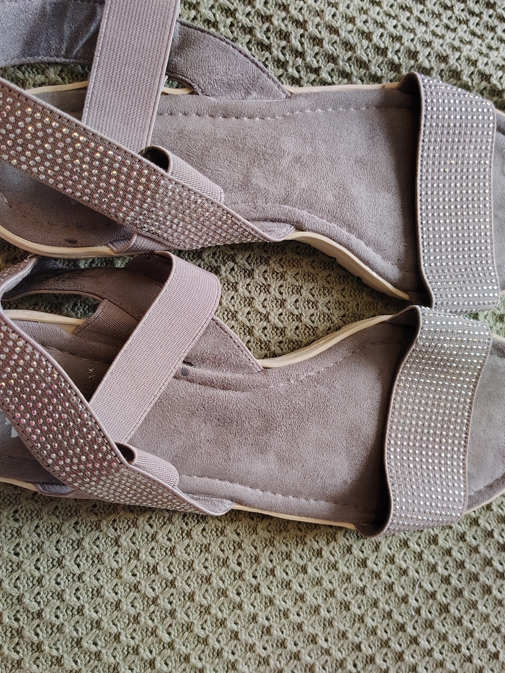 Yellow Box Taupe Rhinestone Elastic Strap Sandals